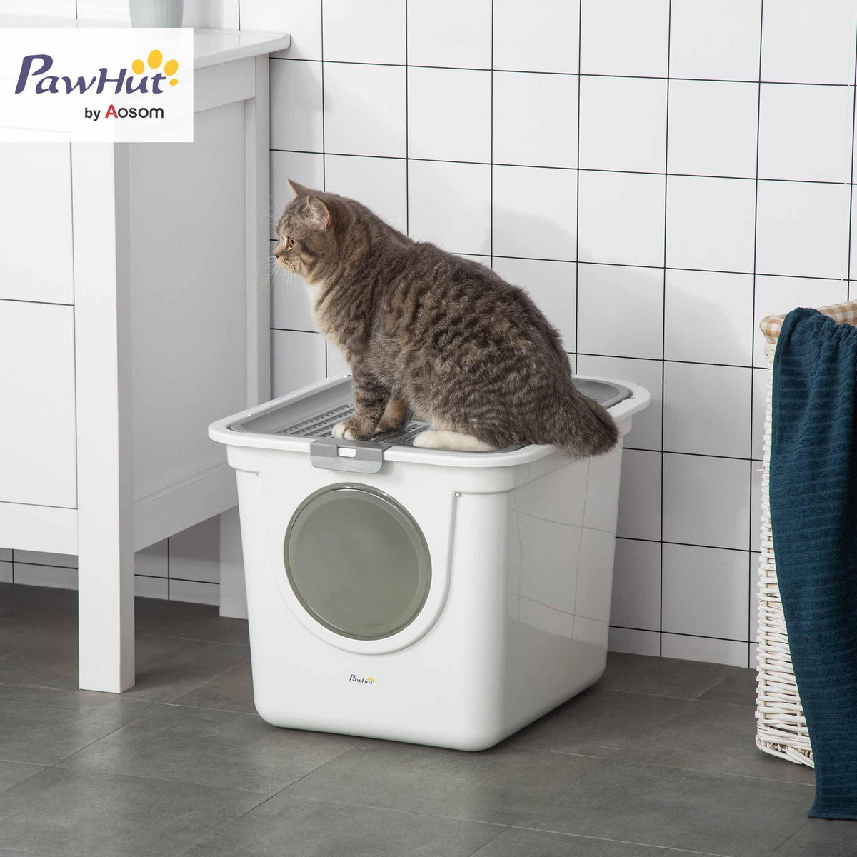Covered Cat Litter Box with Scoop, White U45579