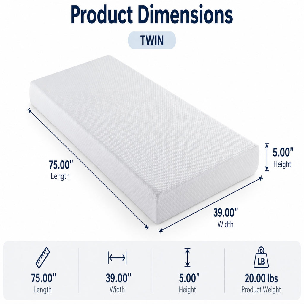 5 Inch Twin Size White Gel Memory Foam X11458