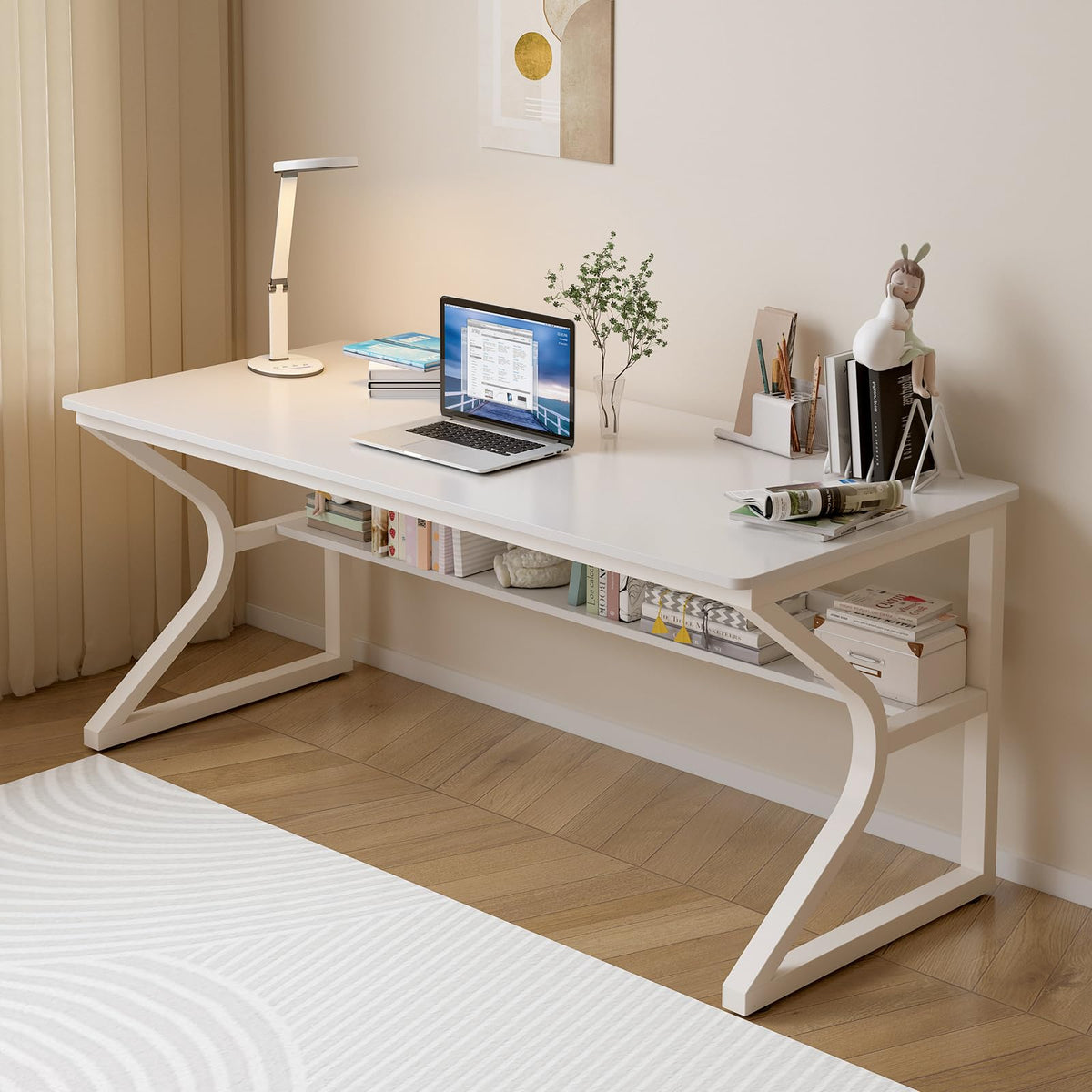 55-Inch Extra Long Desk with Storage Shelf V7351