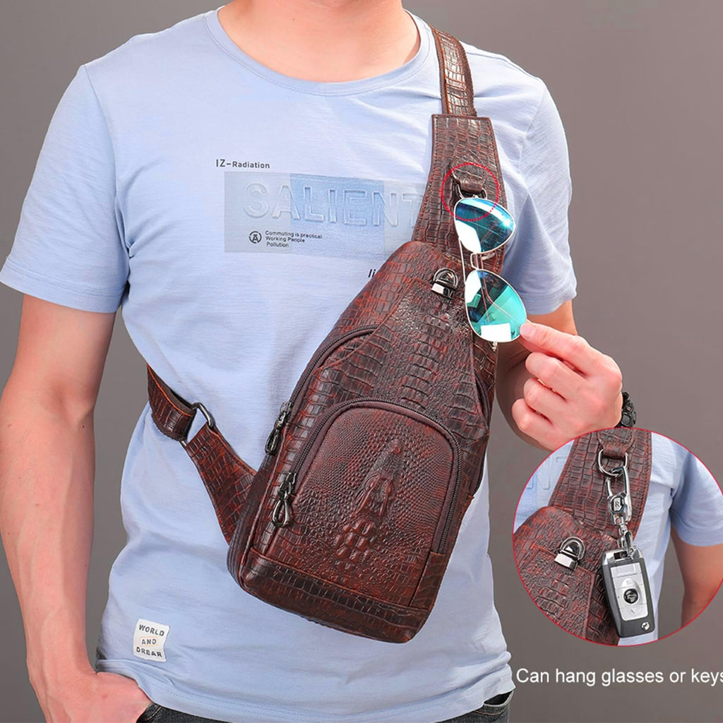 Crocodile Leather Sling Bag with Leather Strap O8337