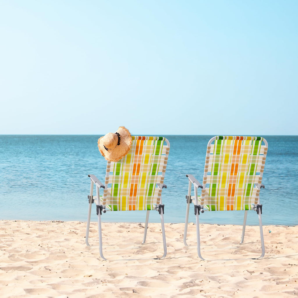 Set of 2 Webbed Folding Beach Chairs Yellow & Green V881