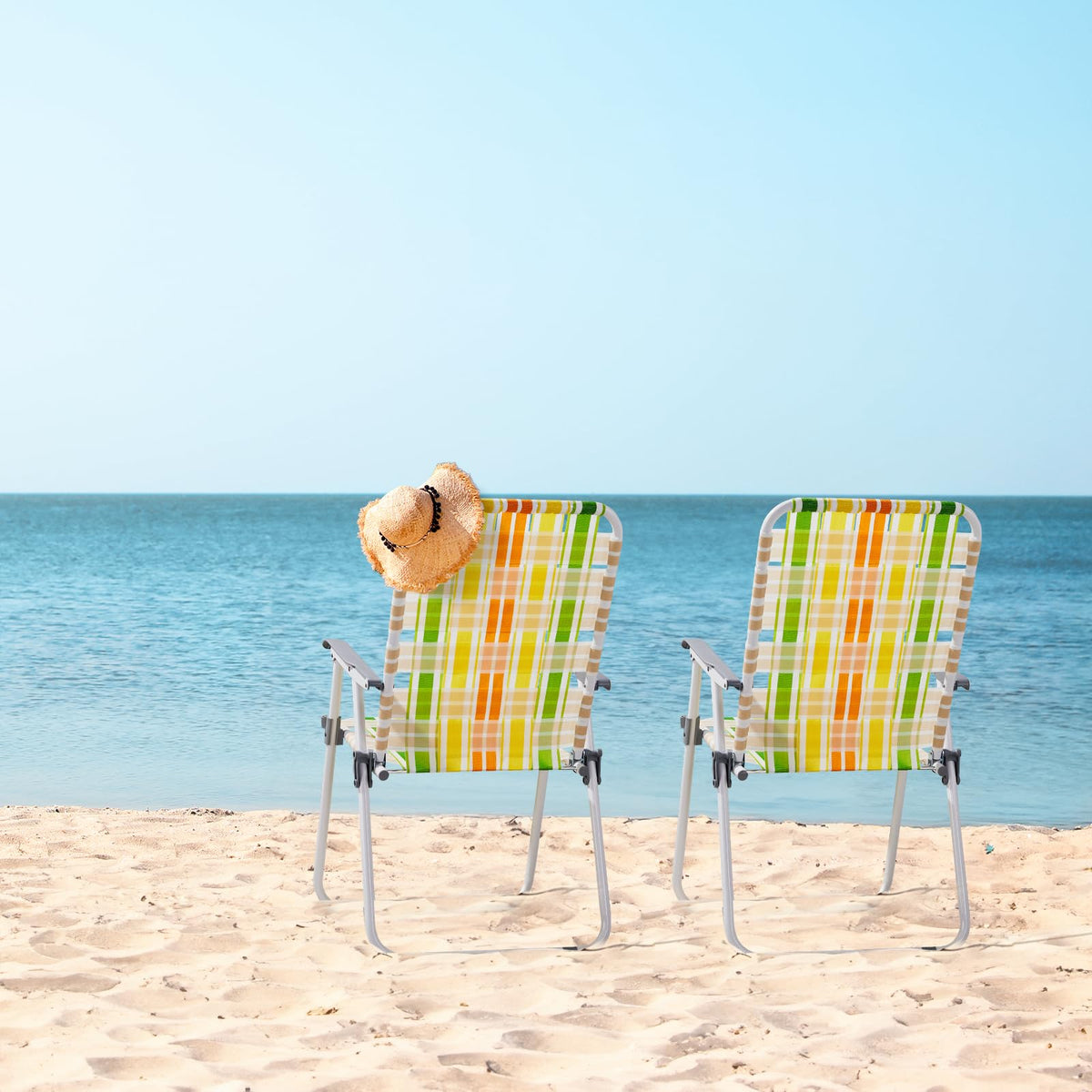 Set of 2 Webbed Folding Beach Chairs Yellow & Green V881