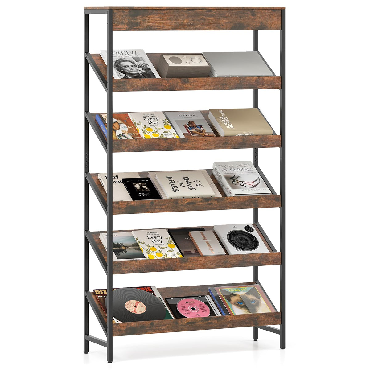 6-Tier Tall Freestanding Bookshelf with Angled Shelves F665