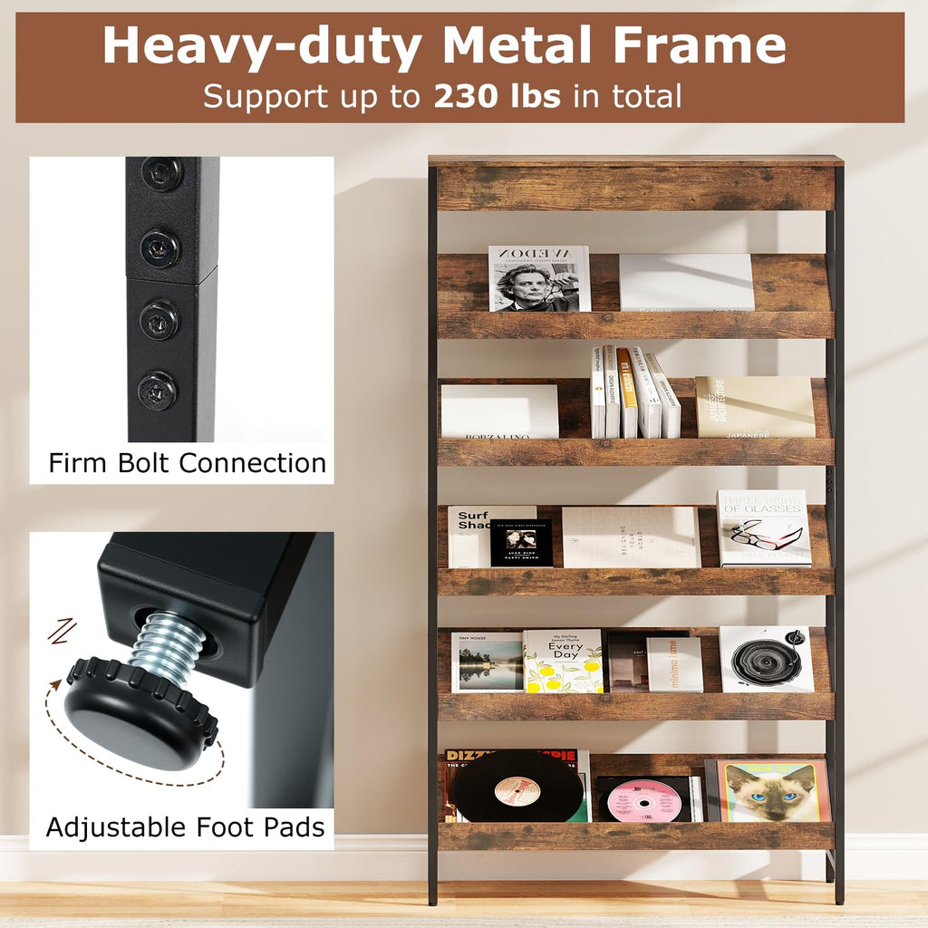 6-Tier Tall Freestanding Bookshelf with Angled Shelves F665