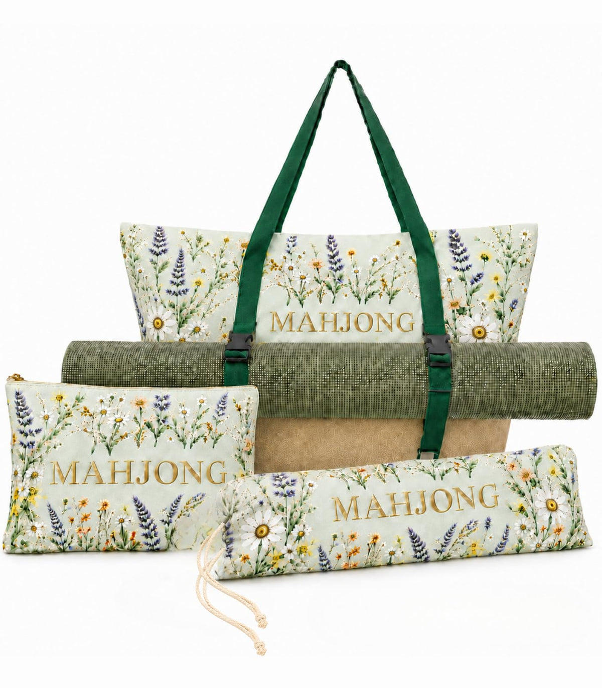 3-Piece Mahjong Bag Set with Mat Holder Straps D88841