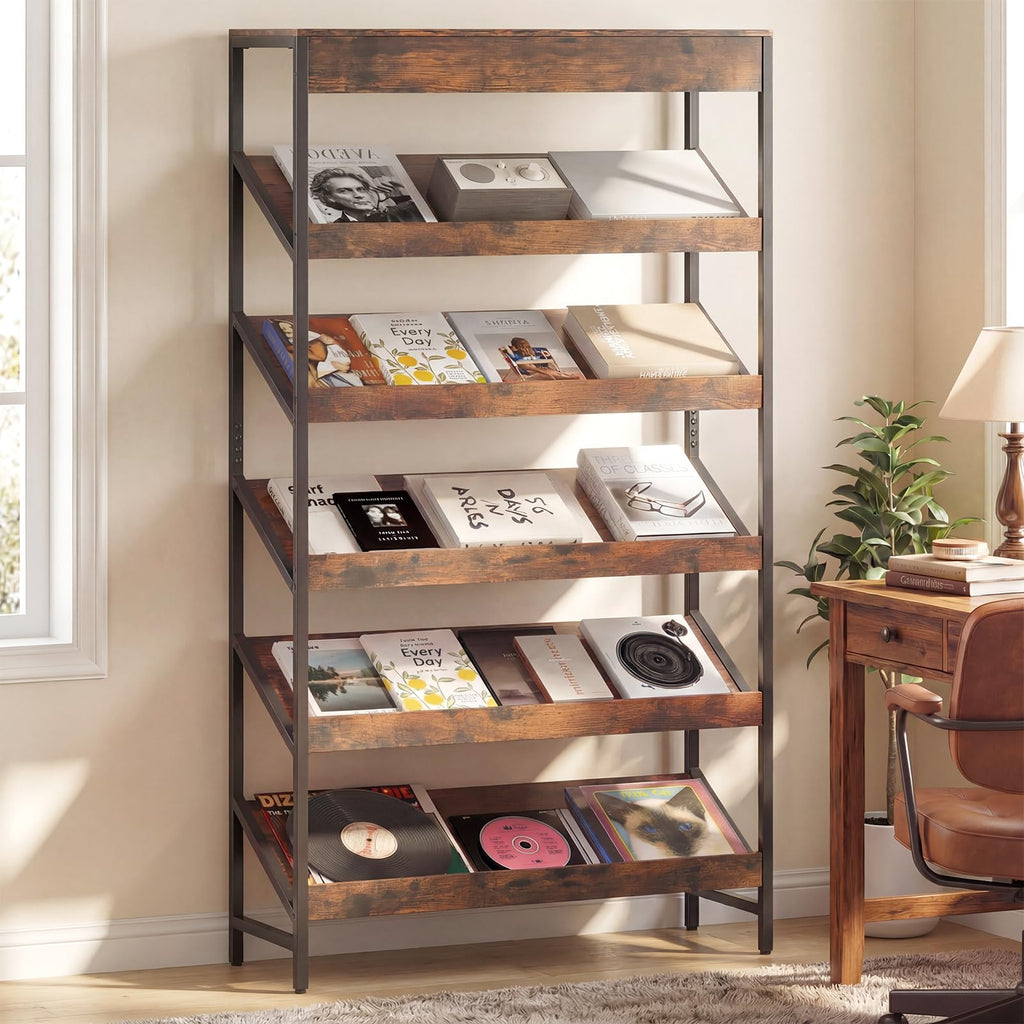 6-Tier Tall Freestanding Bookshelf with Angled Shelves F665