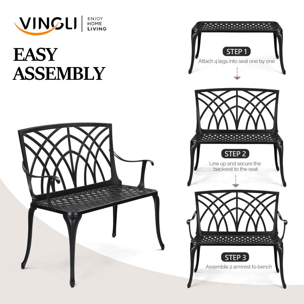 38" Black Metal Outdoor Bench Z89489