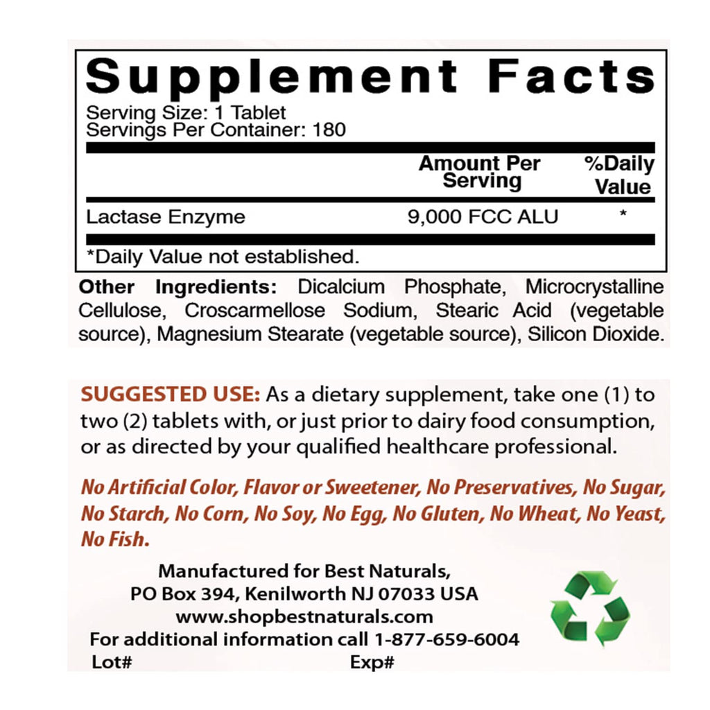 Lactose Intolerance Relief Tablets with Lactase Enzyme, 180 Count A31665