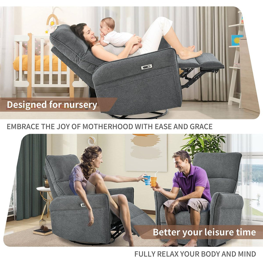 Power Swivel Rocker Recliner Chair with USB, Dark Gray D43424