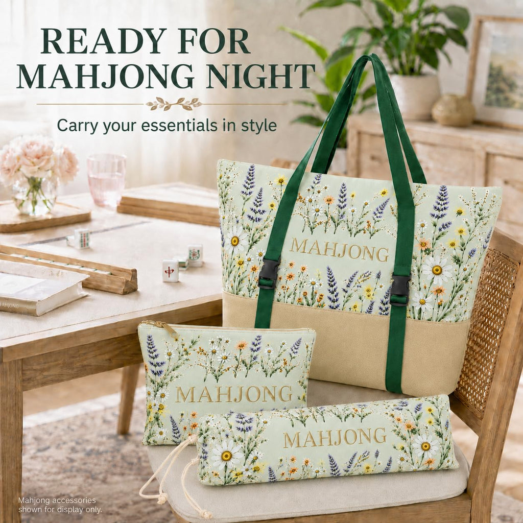 3-Piece Mahjong Bag Set with Mat Holder Straps D88841