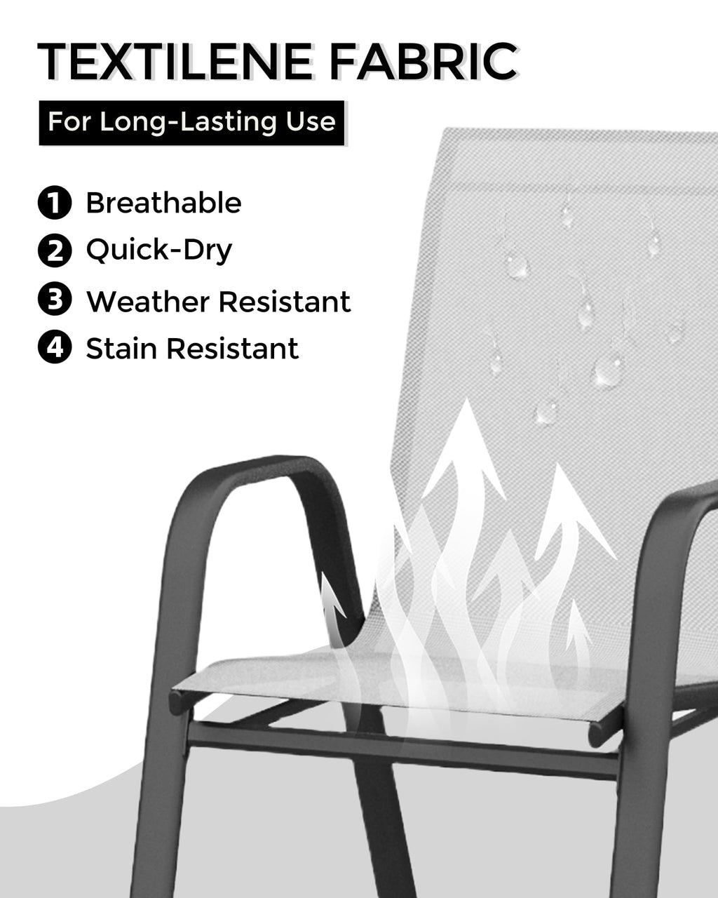 4 Pcs Stackable Grey Metal Textilene Patio Chairs T253