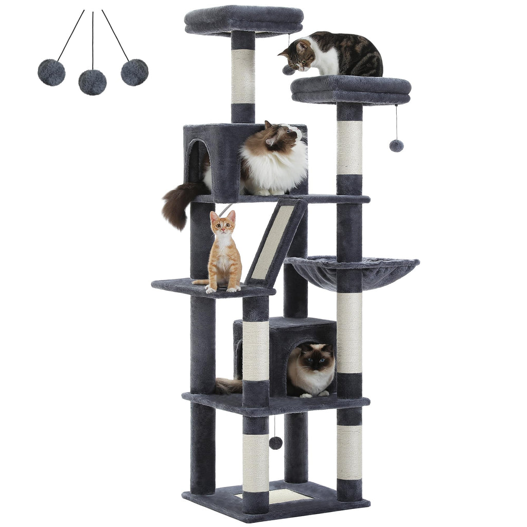 70 Inches Tall Dark Gray Cat Tree with 2 Condos C676