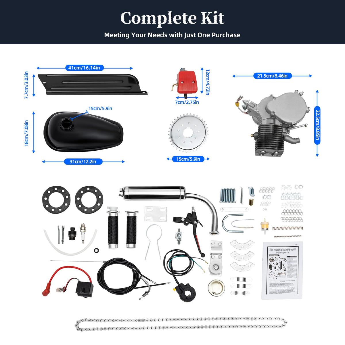 100CC 2 Stroke Bicycle Engine Kit with CDI Ignition and 36-Tooth Sprocket S1595
