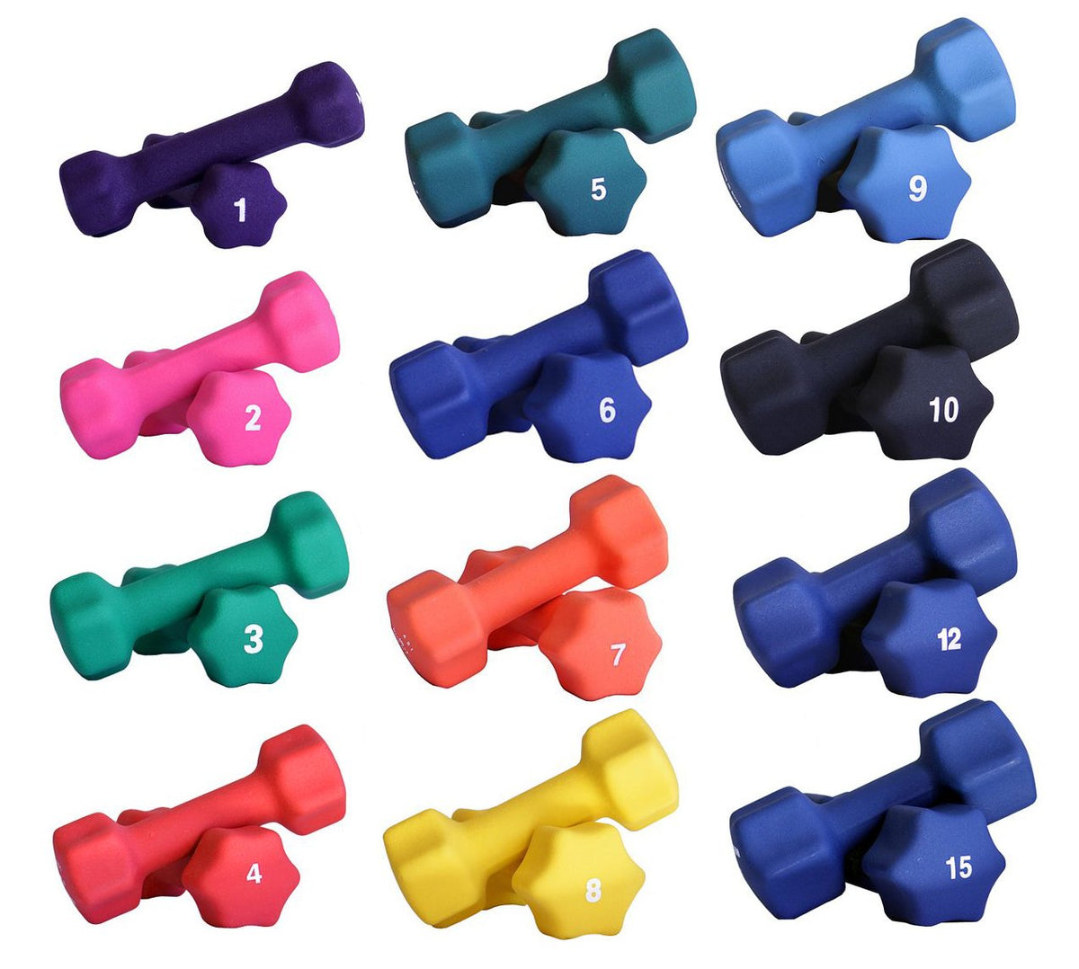 Neoprene Dumbbell Set 1-10, 12 & 15 LB Pairs K781177