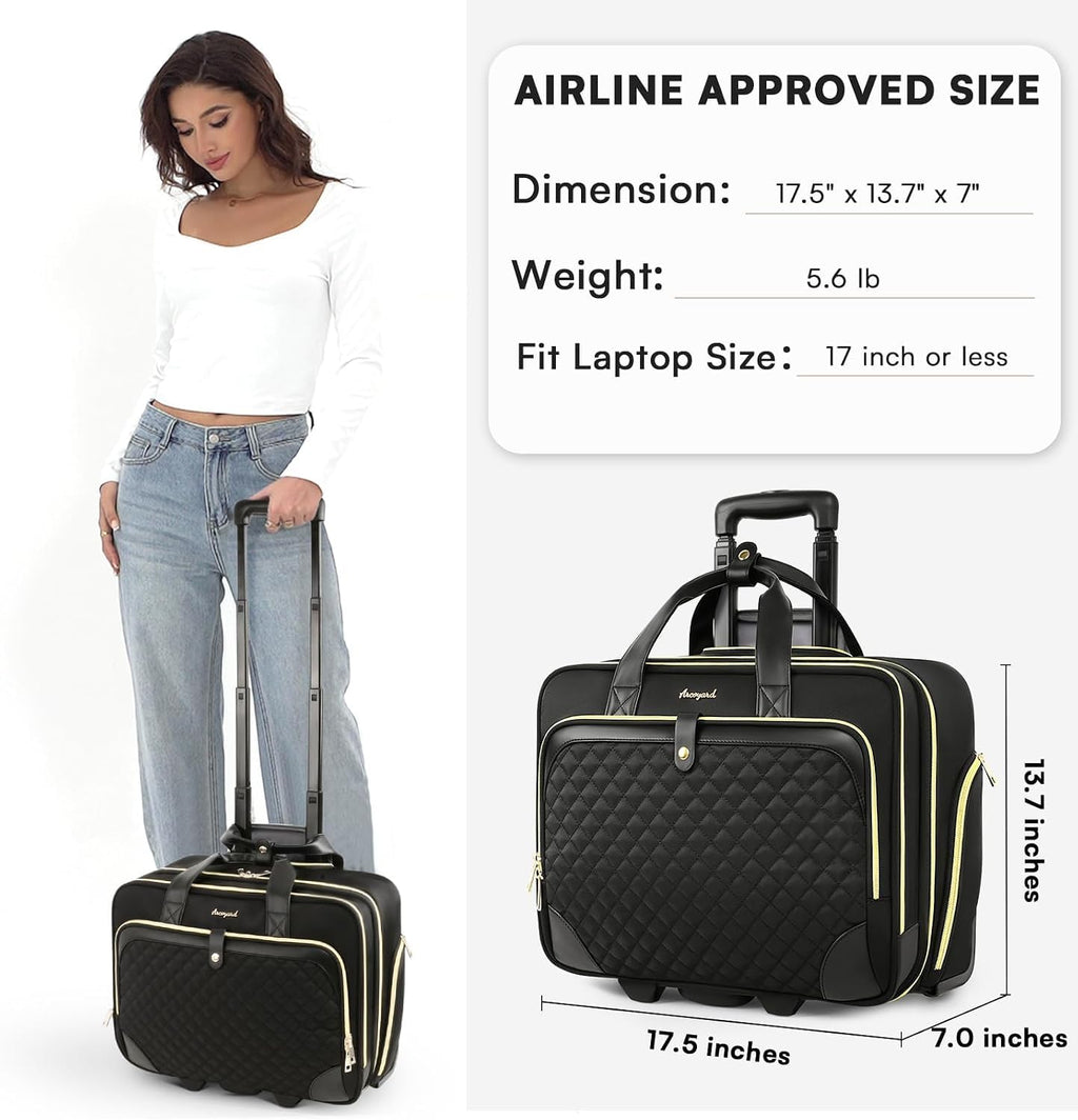 Rolling Laptop Bag with Wheels, 17 Inch Waterproof Black B474496