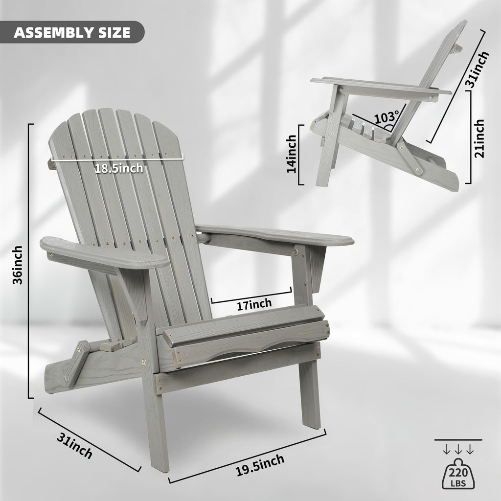 Folding Adirondack Chair Set of 2 Solid Cedar Wood Gray Z9243