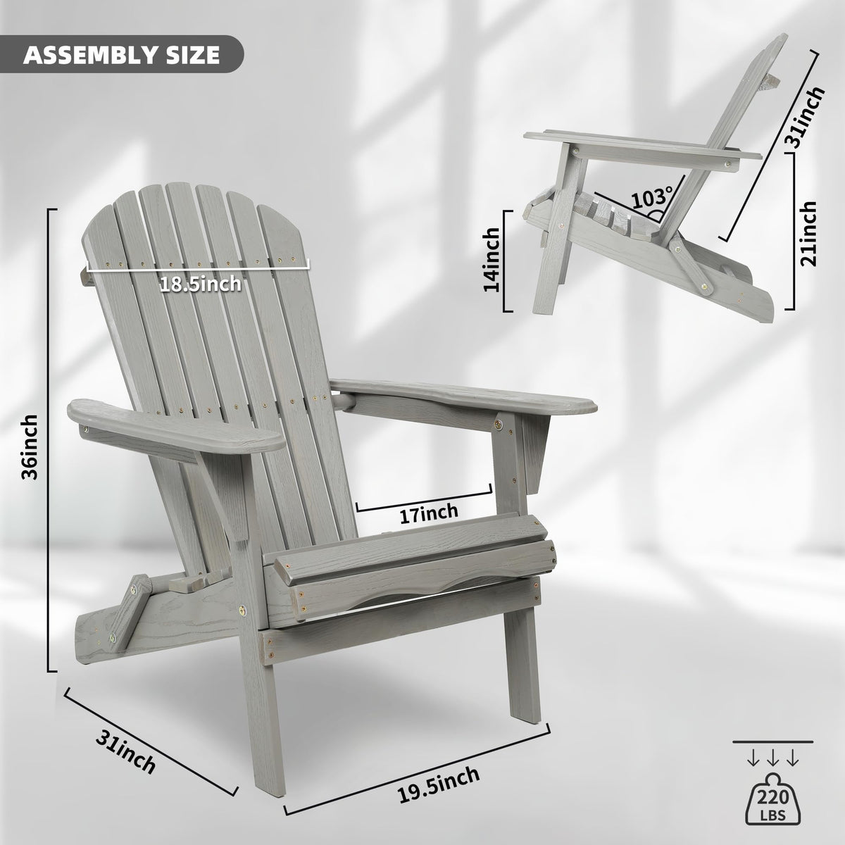 Folding Adirondack Chair Set of 2 Solid Cedar Wood Gray Z9243