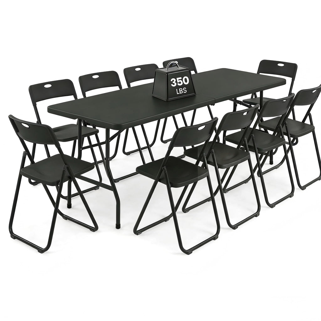 8FT Foldable Table Set with 10 Pack Plastic Folding Chairs L7640