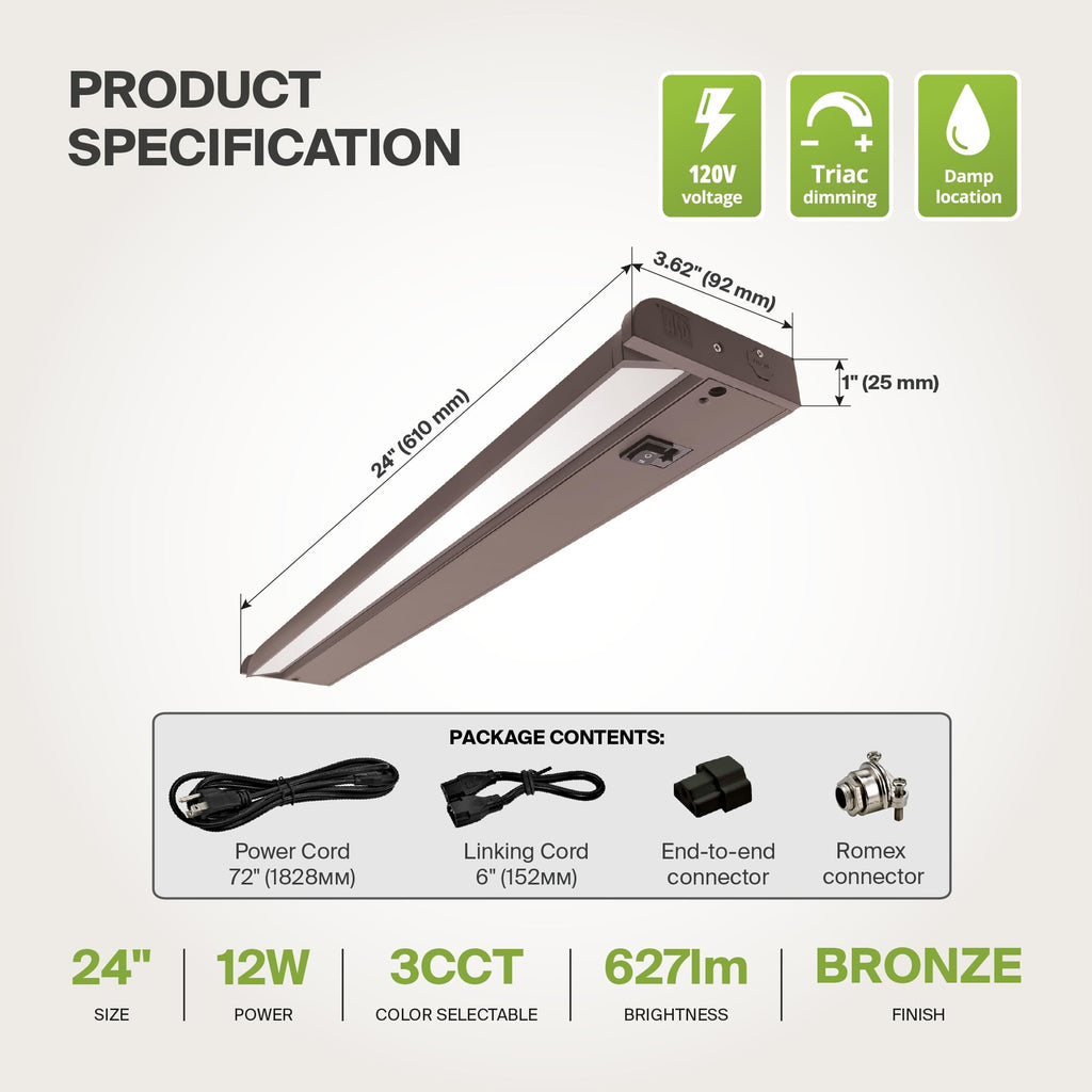 24 Inch Dimmable Linkable LED Under Cabinet Lighting A820