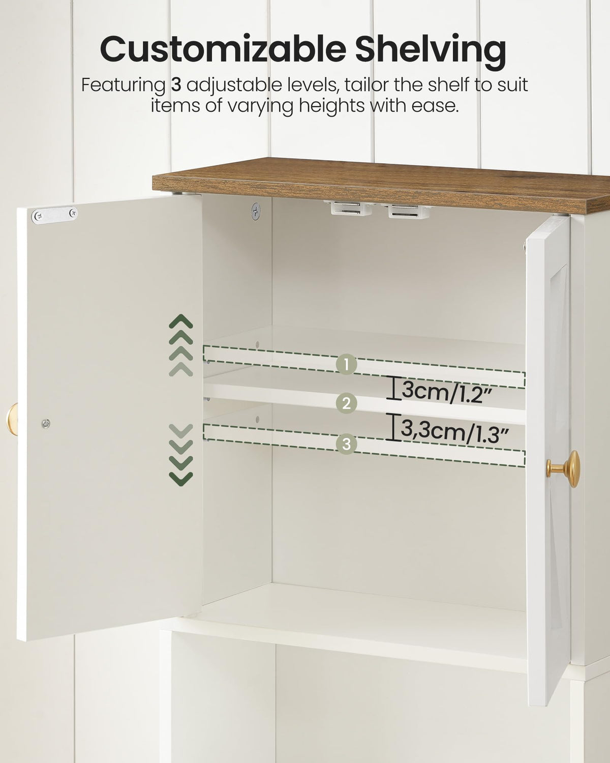 White and Walnut Bathroom Wall Cabinet with Towel Bar Z588570
