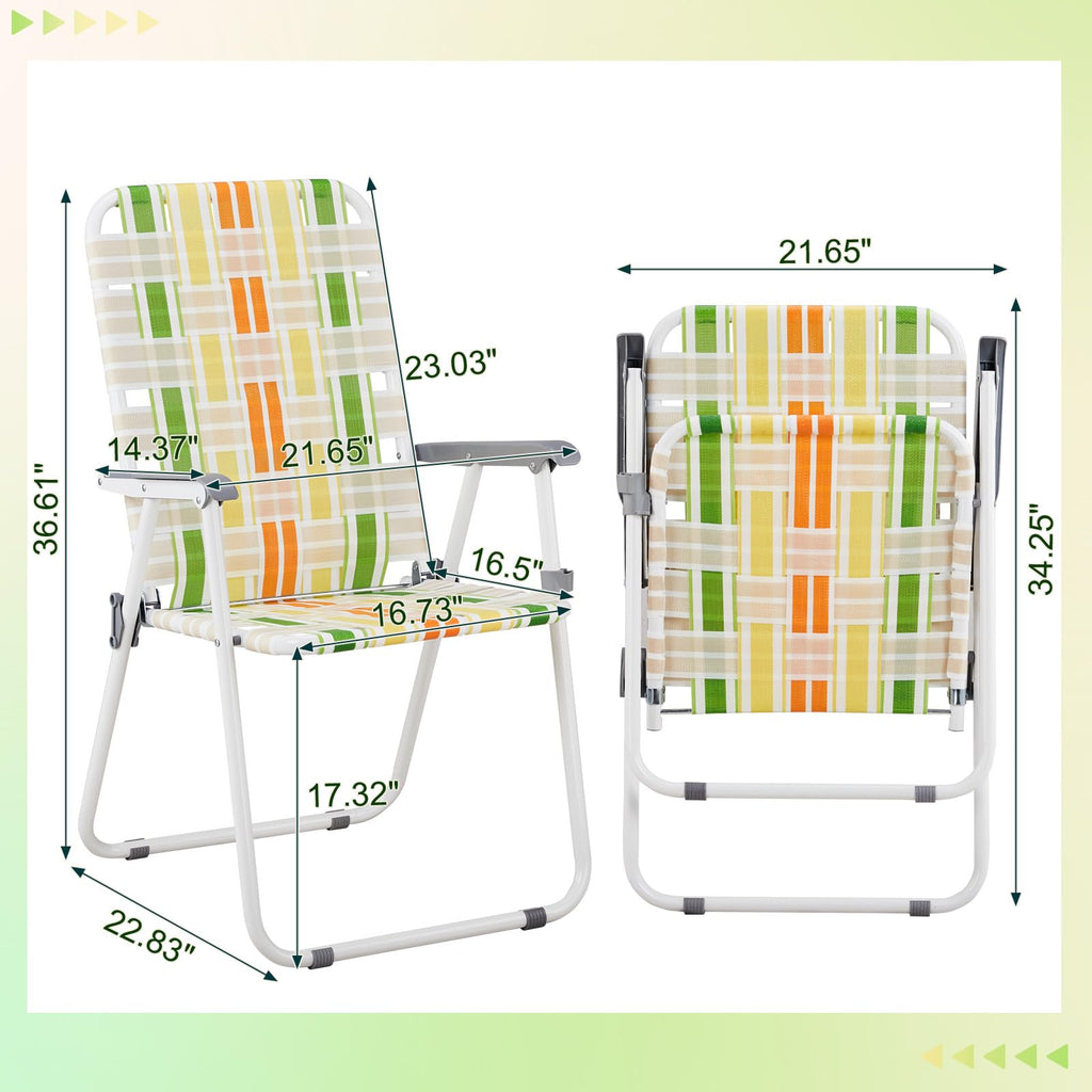 Set of 2 Webbed Folding Beach Chairs Yellow & Green V881