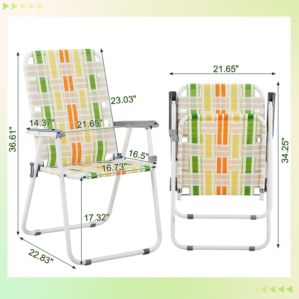 Set of 2 Webbed Folding Beach Chairs Yellow & Green V881