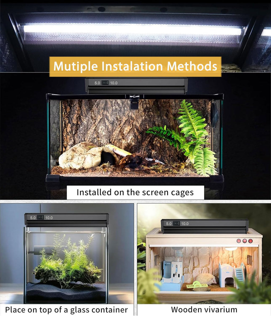 8W 12 Inch Switchable 10.0 & 5.0 UVB Reptile Light Fixture Combo Kit J93109