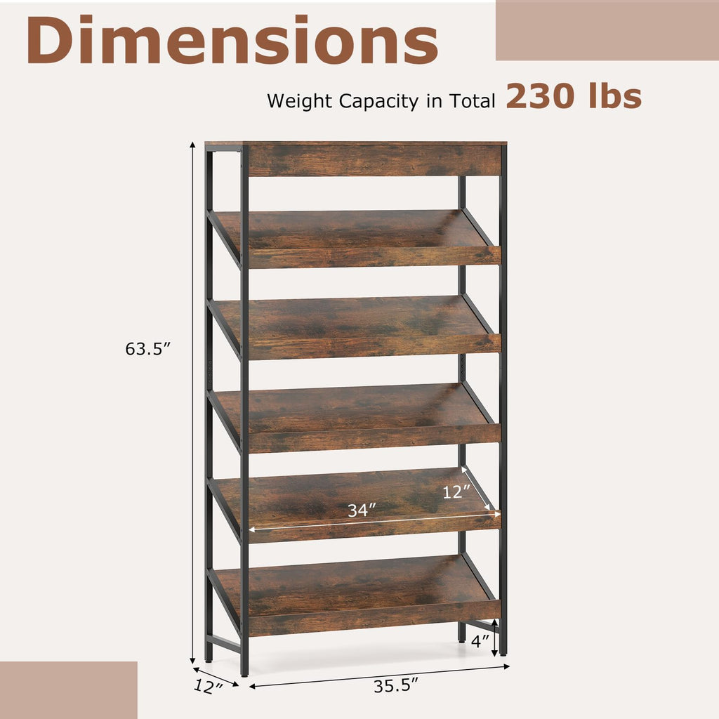 6-Tier Tall Freestanding Bookshelf with Angled Shelves F665