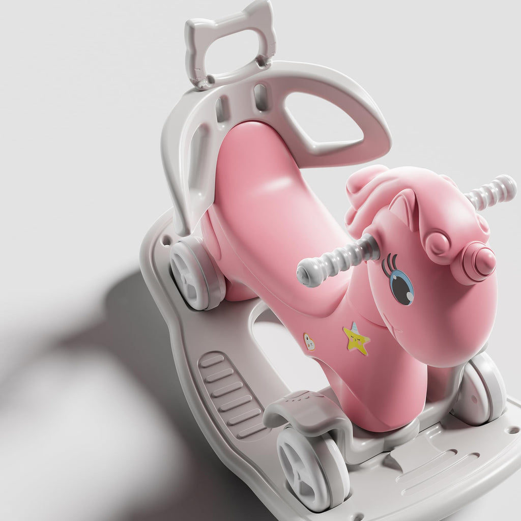 4 in 1 Rocking Horse with Push Handle and Balance Board Y42696
