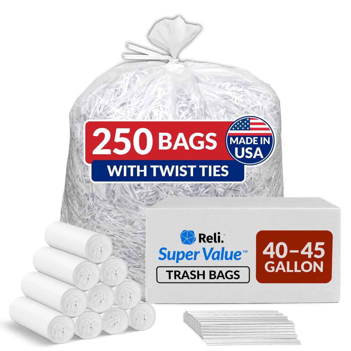 Clear Trash Bags with Twist Ties 250 Count Heavy Duty L7618