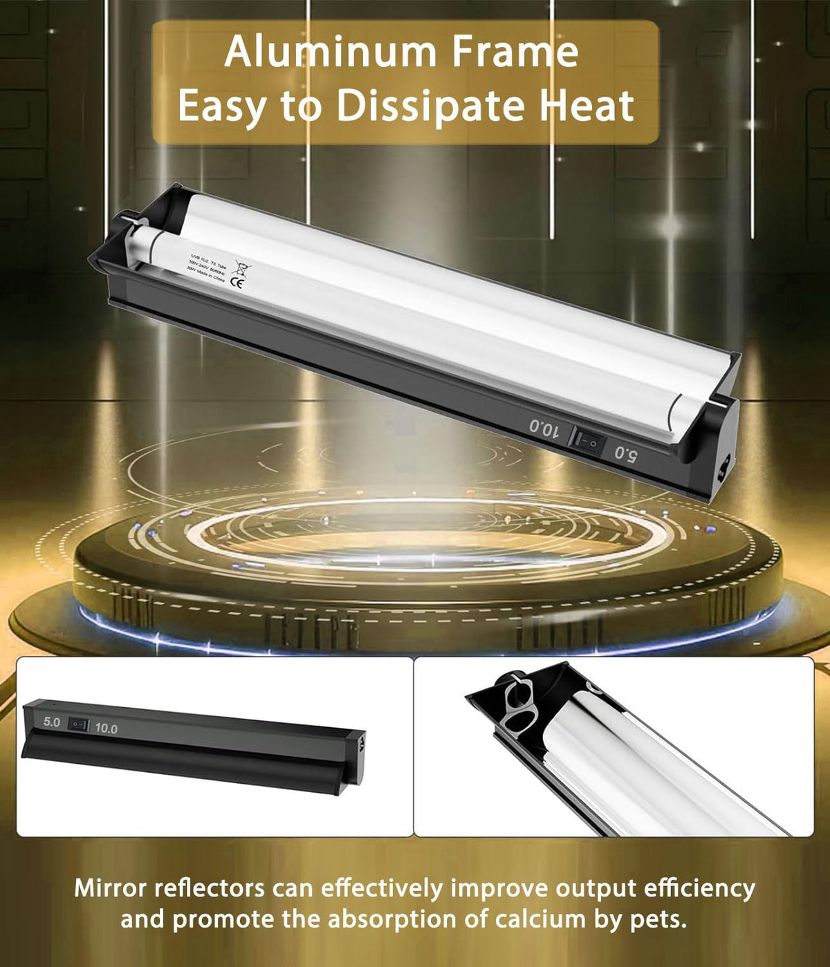 8W 12 Inch Switchable 10.0 & 5.0 UVB Reptile Light Fixture Combo Kit J93109