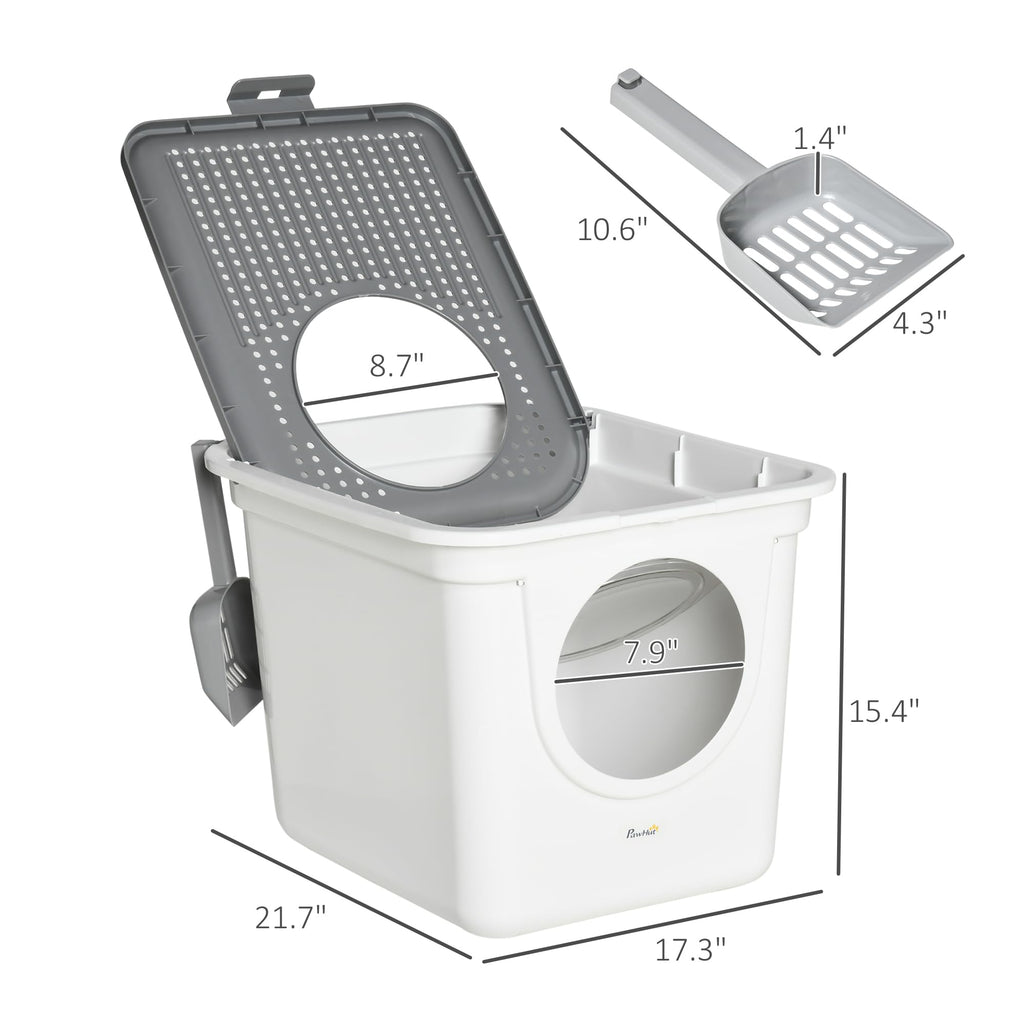 Covered Cat Litter Box with Scoop, White U45579