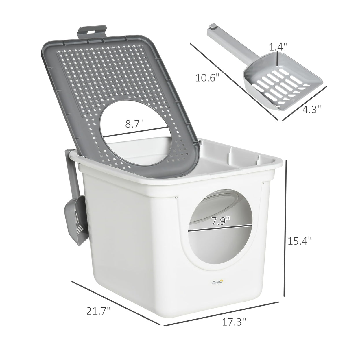 Covered Cat Litter Box with Scoop, White U45579