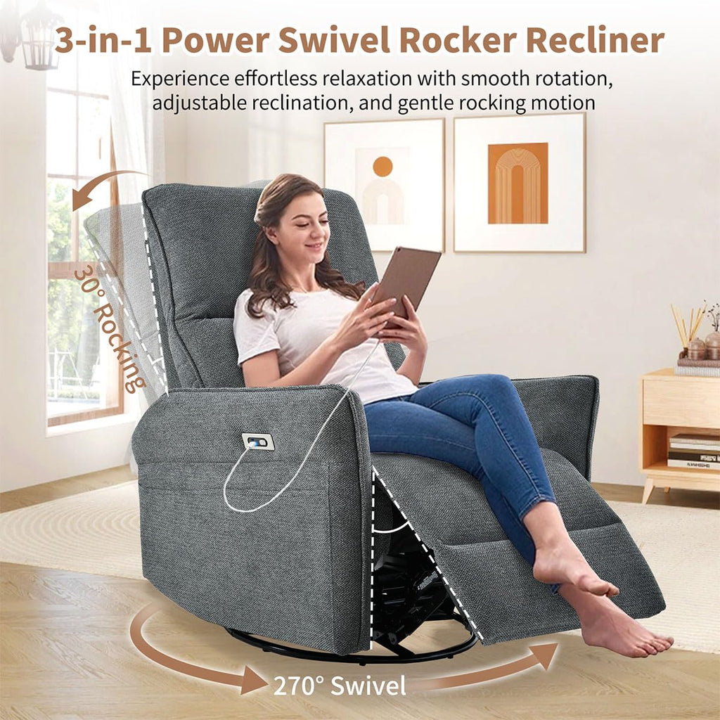 Power Swivel Rocker Recliner Chair with USB, Dark Gray D43424