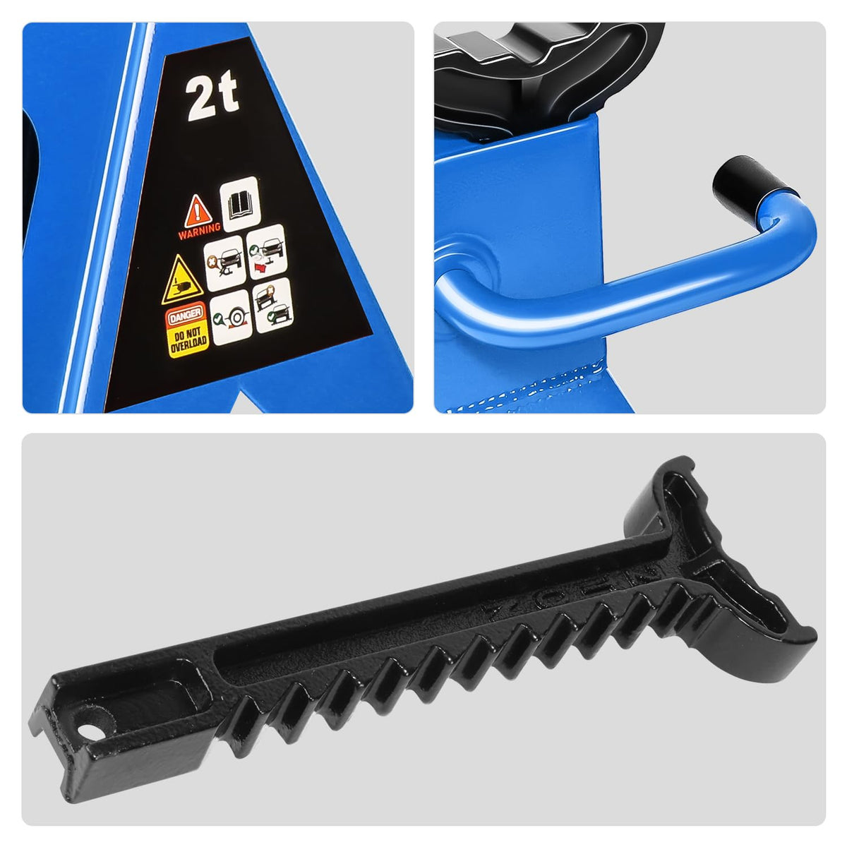 Low Profile Hydraulic Trolley Floor Jack with 2 Ratchet Jack Stands, 2 Ton Capacity, Blue R8615
