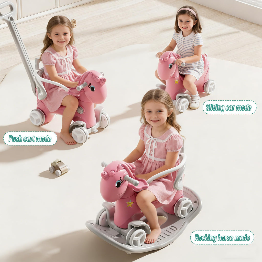 4 in 1 Rocking Horse with Push Handle and Balance Board Y42696