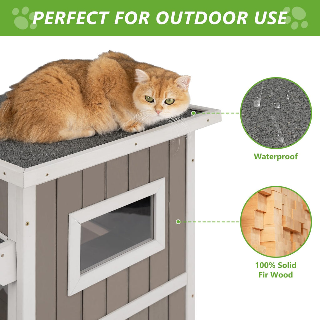 2 Story Weatherproof Wooden Outdoor Cat House M547