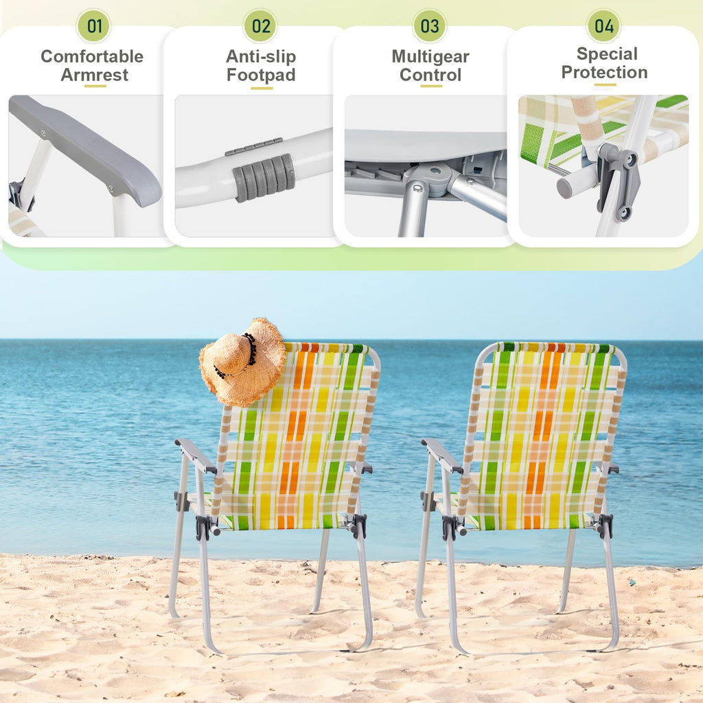 Set of 2 Webbed Folding Beach Chairs Yellow & Green V881