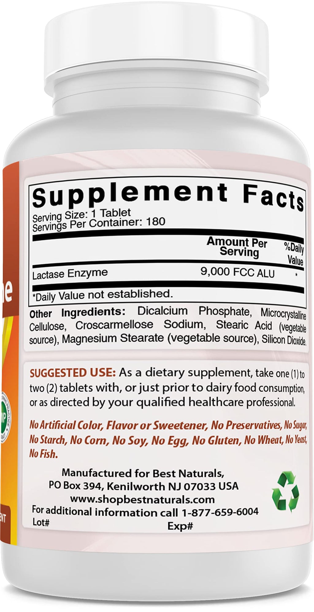 Lactose Intolerance Relief Tablets with Lactase Enzyme, 180 Count A31665