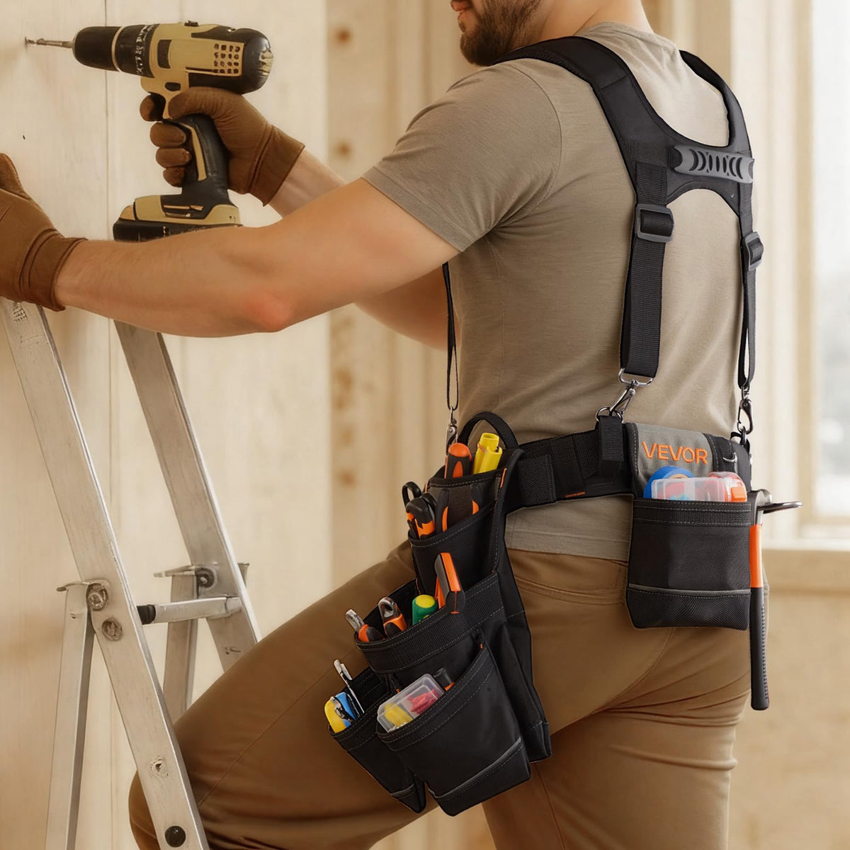 19 Pockets Adjustable Tool Belt with Suspenders F19315