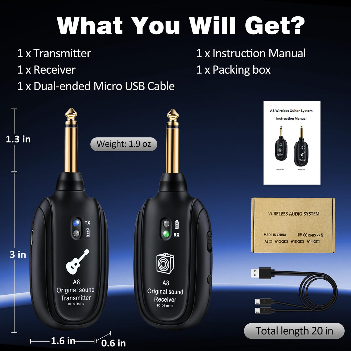 Wireless Guitar System UHF 2 Modes Y20243
