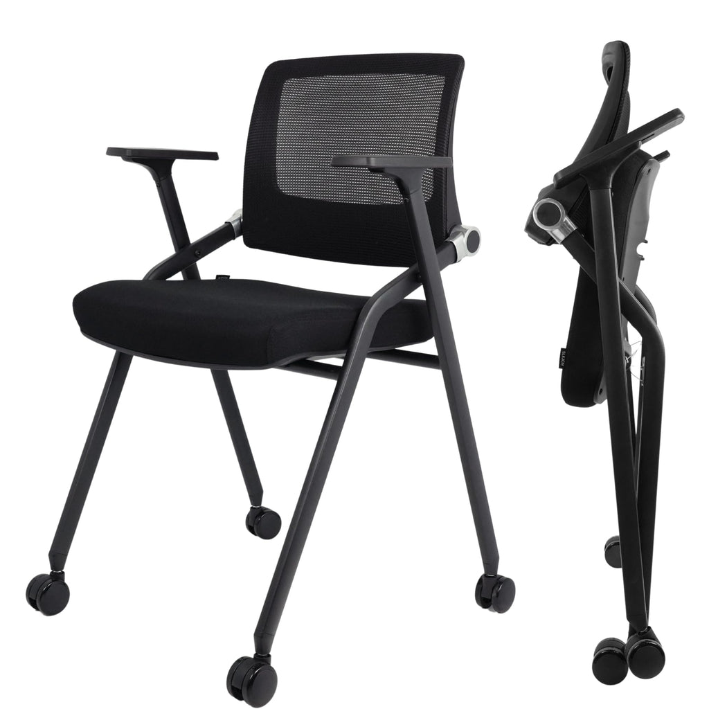 2 Pack Black Mesh Folding Office Chairs with Wheels U716