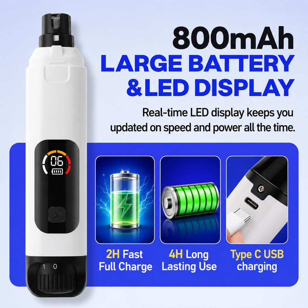 6-Speed Electric Pet Nail Grinder with LED Lights C768