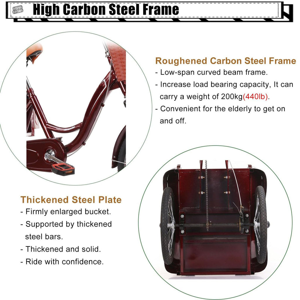 20 Inch 3-Wheel Electric Tricycle with Front Basket & Cargo Carrier W606589