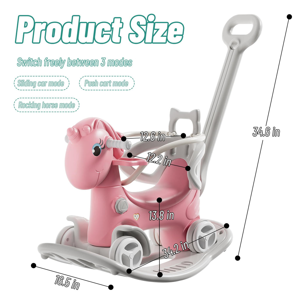4 in 1 Rocking Horse with Push Handle and Balance Board Y42696