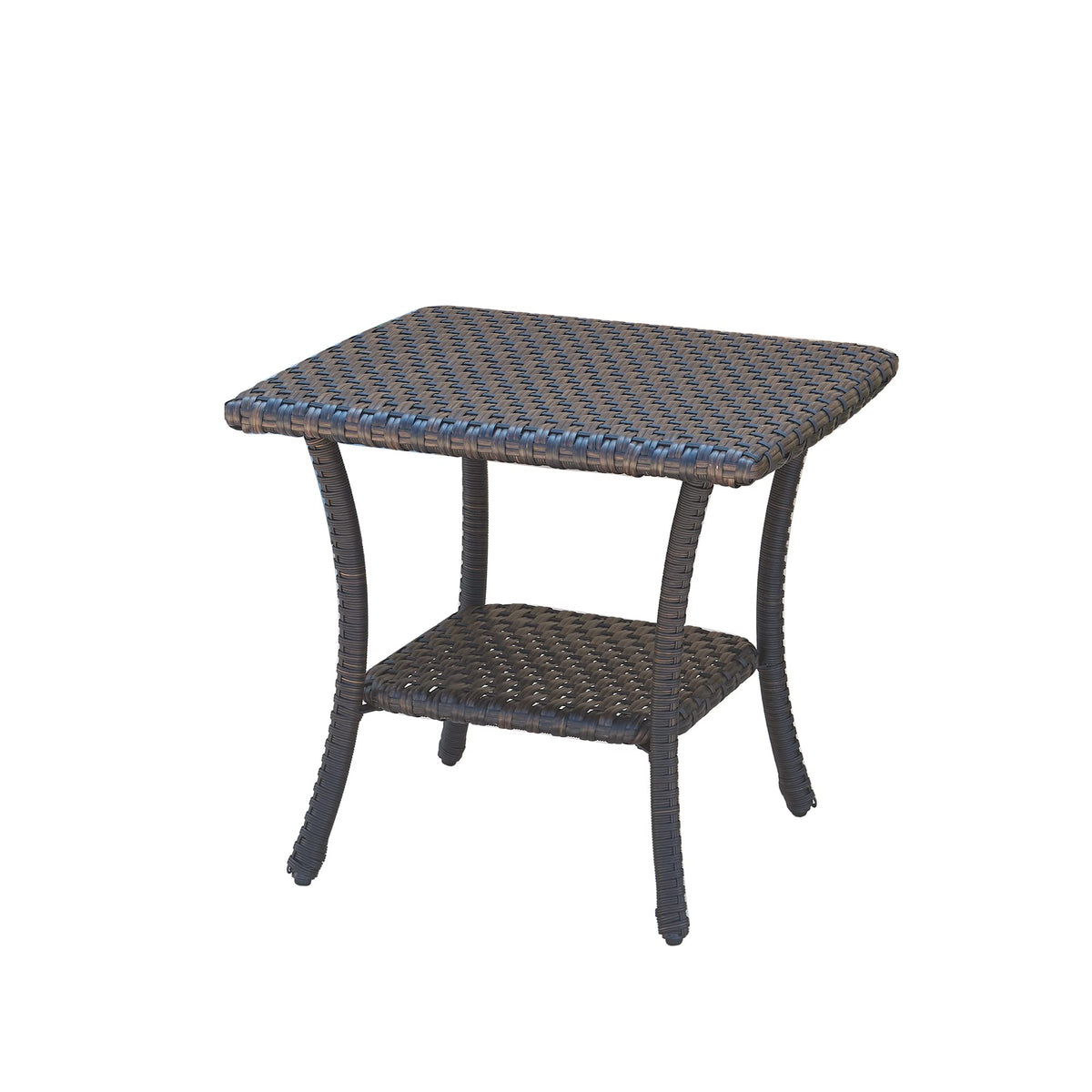 Brown Wicker Rattan 2-Tier Outdoor Coffee Table W7329