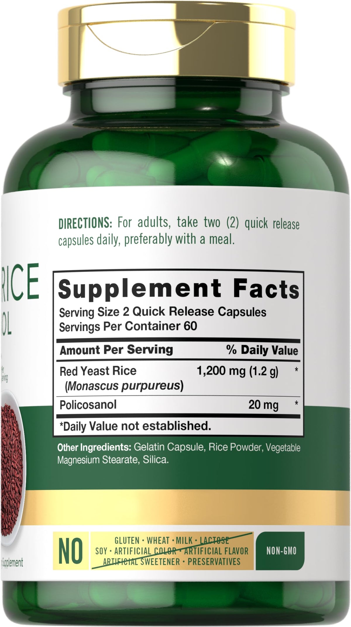 Red Yeast Rice 1220mg 120 Capsules with Policosanol U6023