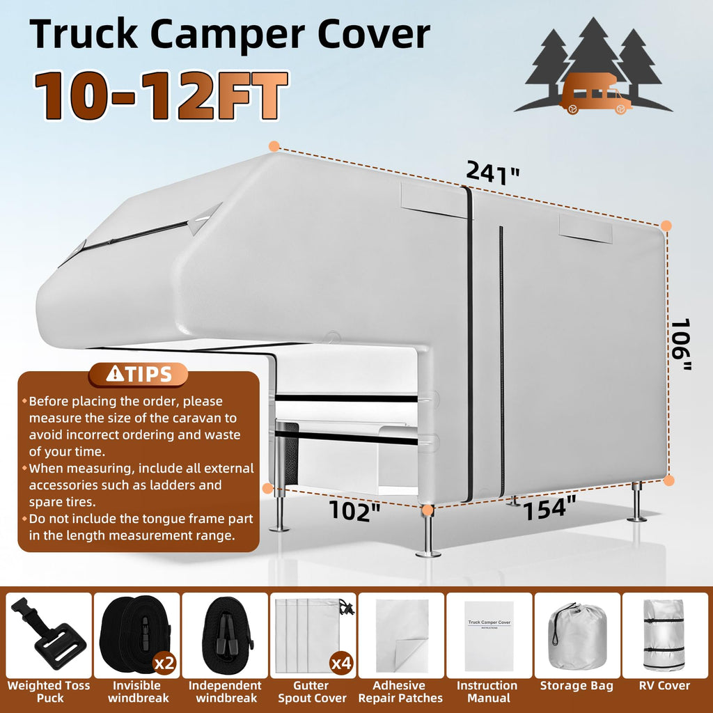 10-12ft Truck Camper Cover 300D Oxford S506