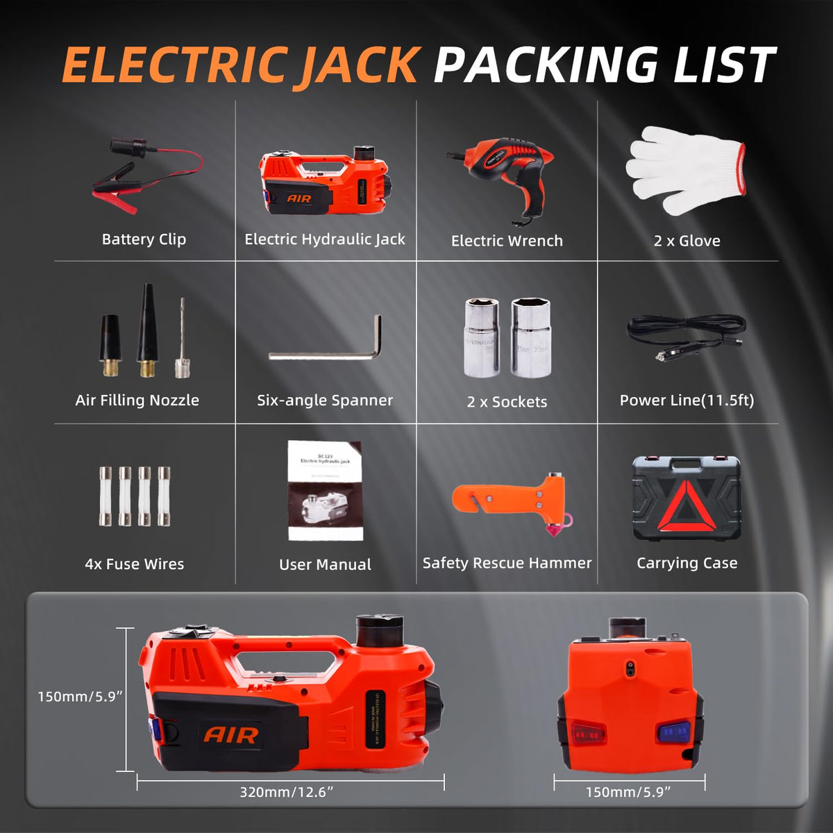 5 Ton 12V Electric Car Jack Kit O5694