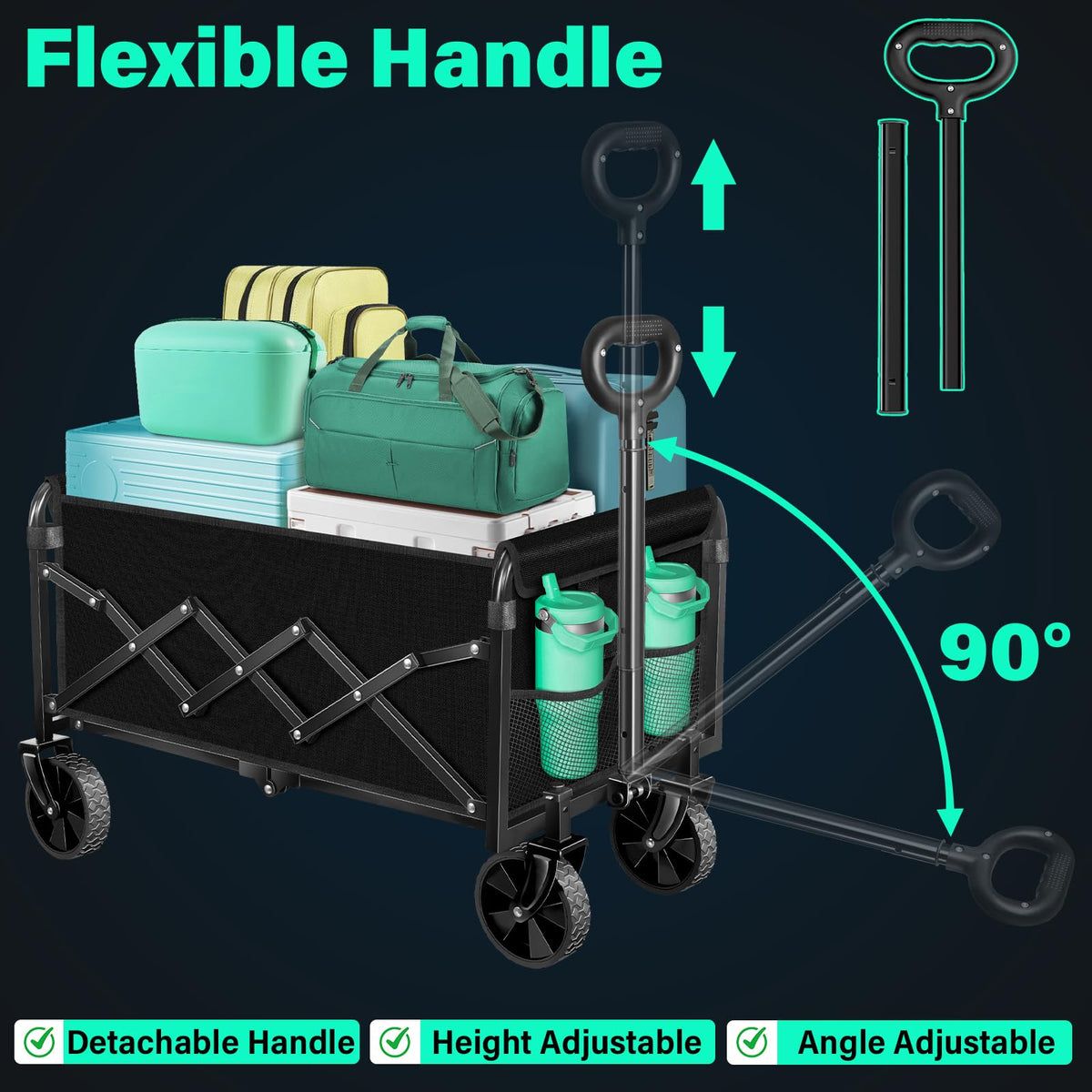 Collapsible Black Heavy Duty Utility Wagon Cart with Wheels Q2093
